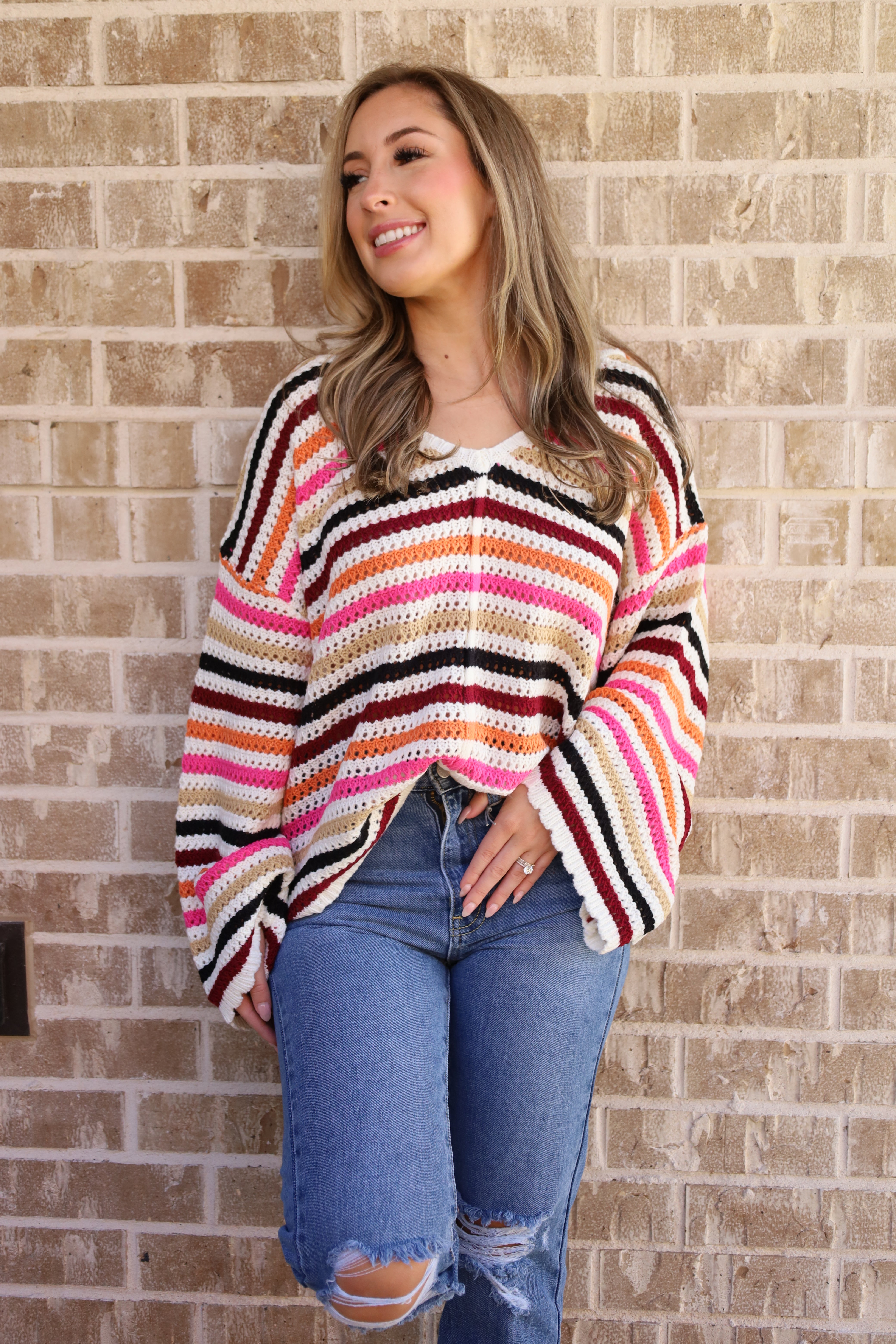 Happy Vibes Knit Striped Sweater