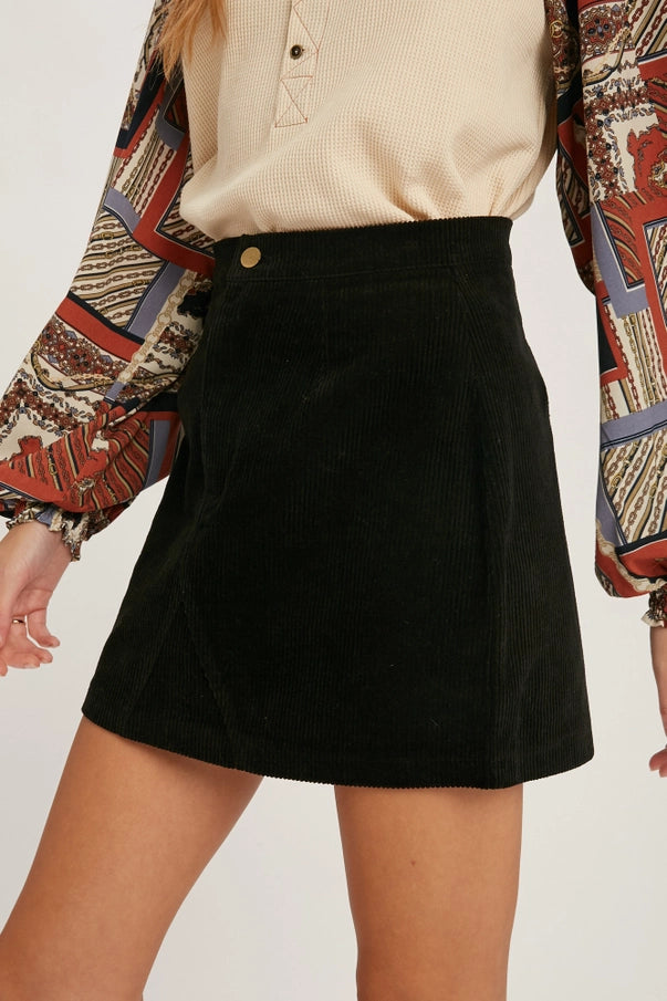 Leave Her Wild Corduroy Mini Skirt in Black