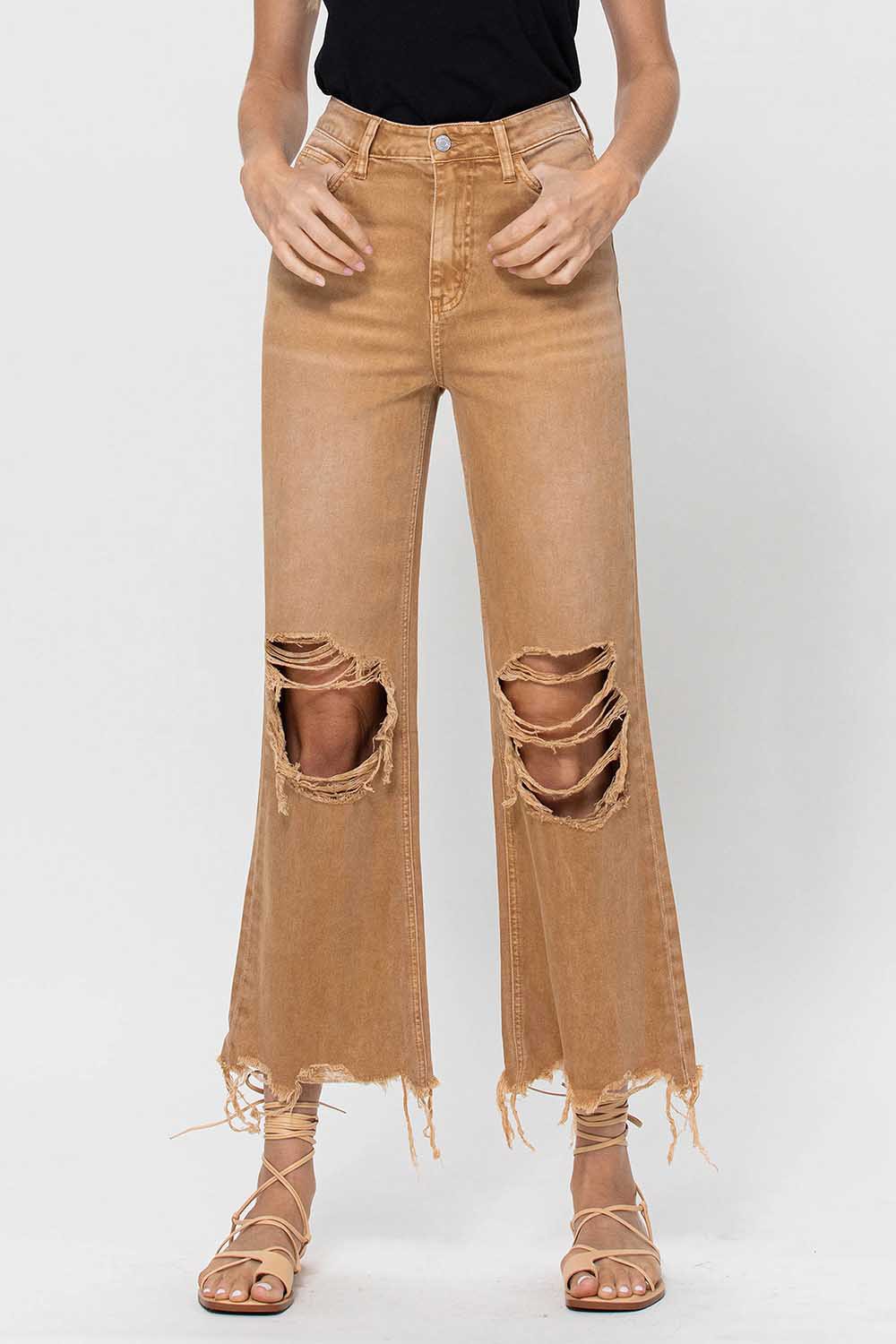 The Leslie High Waist Vintage Flare Jeans - Khaki