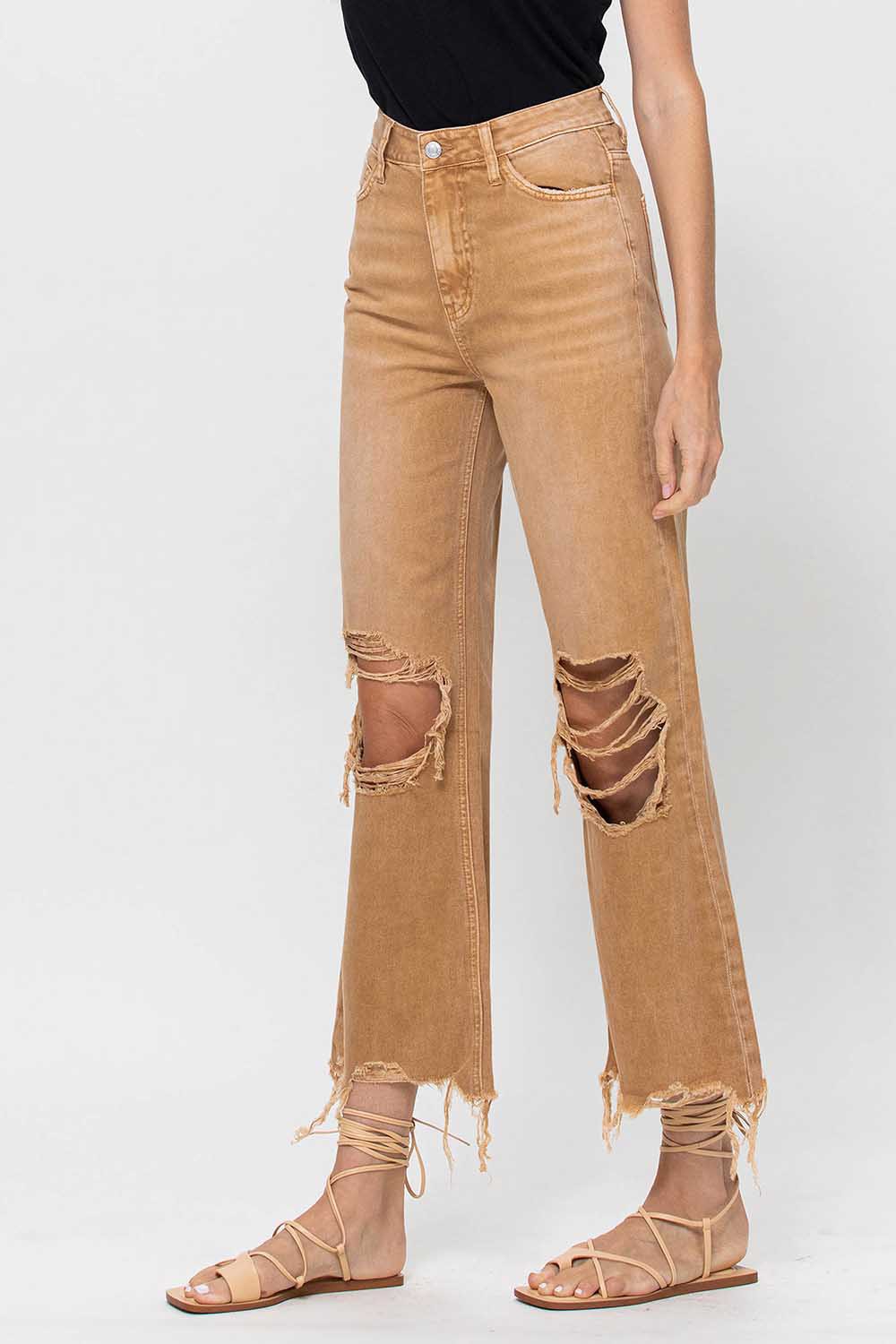The Leslie High Waist Vintage Flare Jeans - Khaki