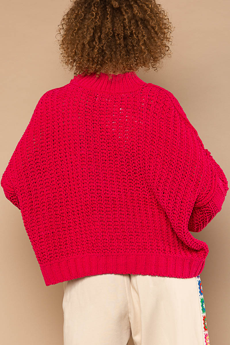 Brunch on Broadway Oversized Chenille Pullover Sweater in Magenta