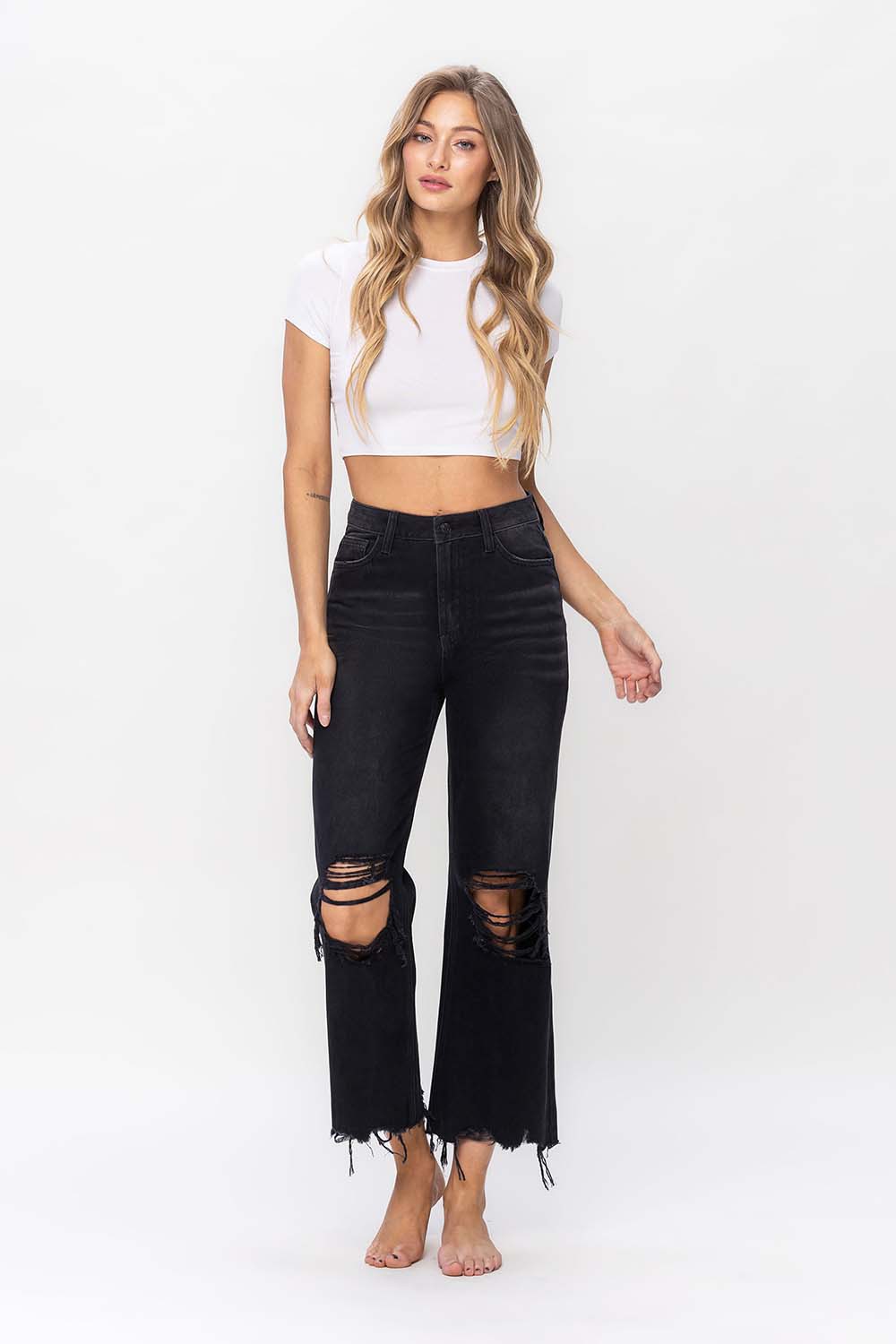 Retrofete Barrymore Low Rise Flared Jeans in Faded Black