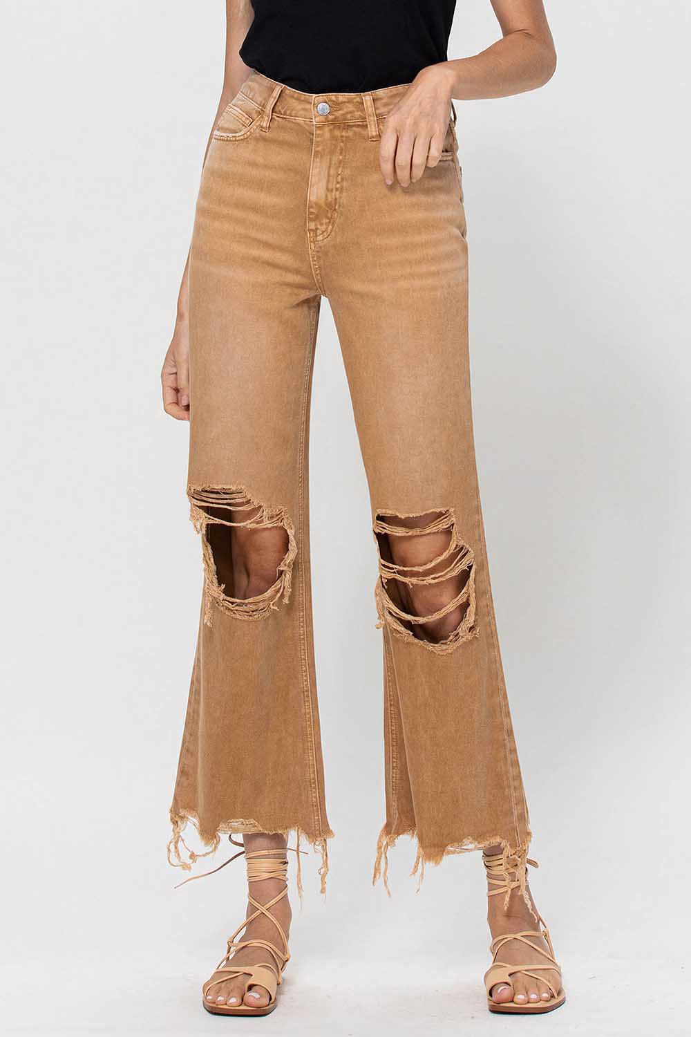 The Leslie High Waist Vintage Flare Jeans - Khaki